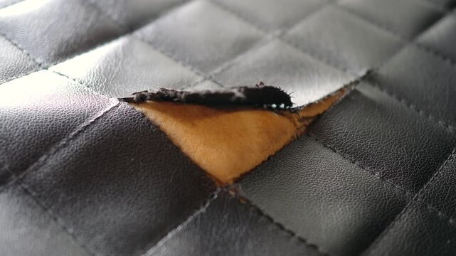 Leather seat with tear and visible damage