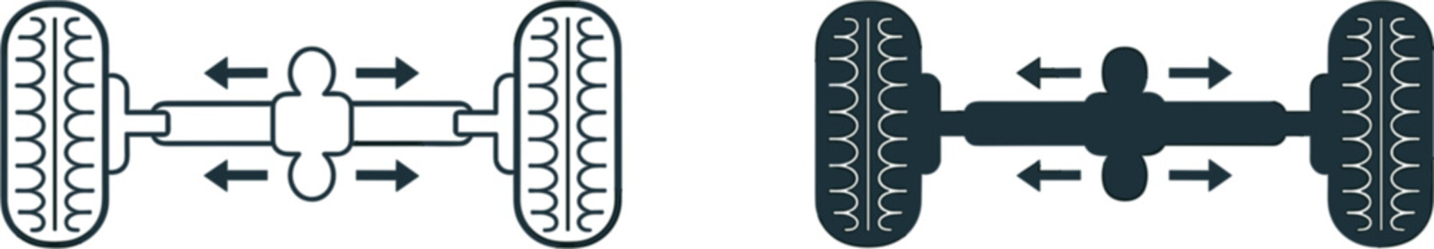 Car axle icon set, wheel suspension and drivetrain symbols for automotive engineering vehicle repair and mechanical design
