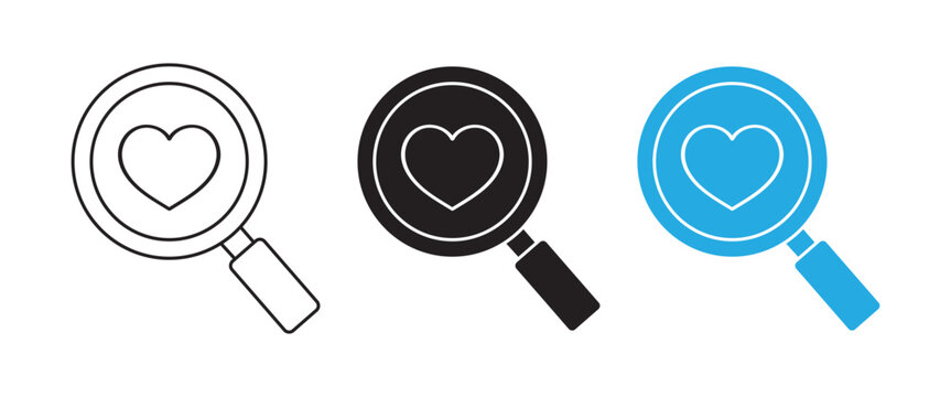 Search Icon Collection with Heart Symbol for Favorite Discovery