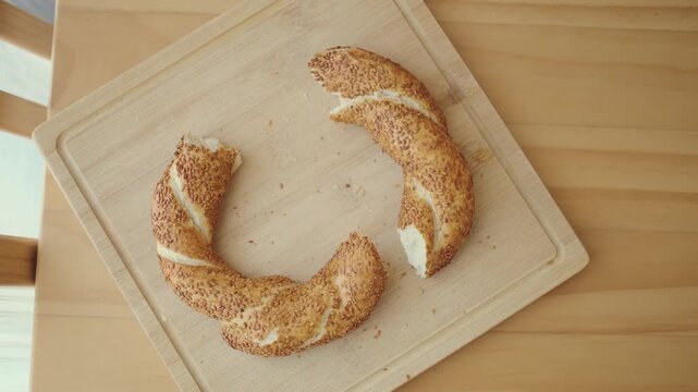 Enjoying fresh simit in a cozy kitchen