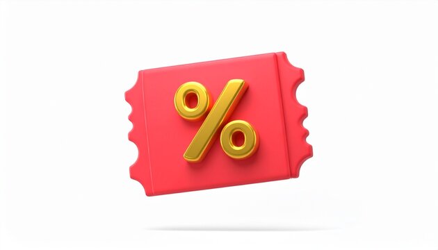 Discount Coupon Ticket with Percent Sign in 3D Clay Style