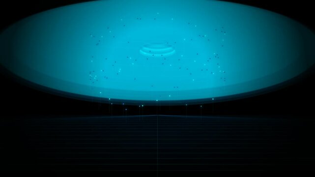 Abstract Futuristic Teal Light Disc with Digital Data Flow Background