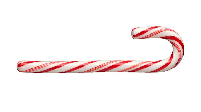 Single red and white peppermint candy cane holiday treat isolated on transparent background