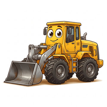 Smiling Yellow Wheel Loader with Front Bucket