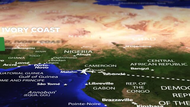 Flight From Nairobi KENYA to Yamoussoukro IVORY COAST with flag pins