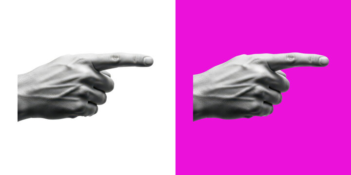 Human hand pointing index finger forward with split contrasting background colors transparent png
