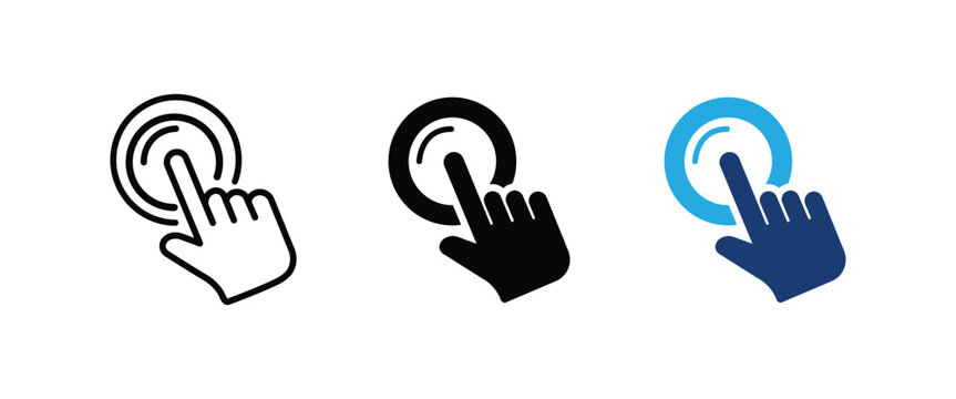 Click through rate CTR hand pointer finger touch button vector icon set