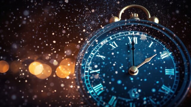 Happy new year 2023 clock wristwatch space.