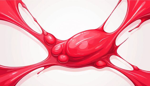 A vector illustration featuring a background of bright red, viscous fluid stretching out at the edges, resembling a material being pulled or bright red chewing gum.
