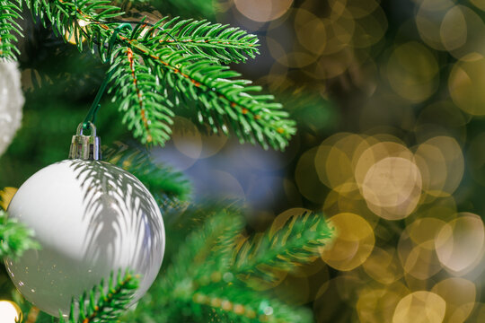 New Year tree decor with bows and bokeh