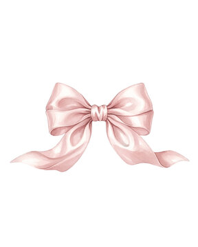 Elegant Pink Satin Ribbon Bow Watercolor Illustration Isolated