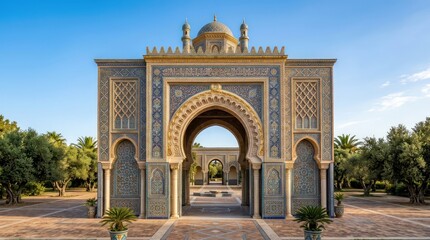 Obraz premium Ornate Moroccan Gate With Intricate Tilework And Arches