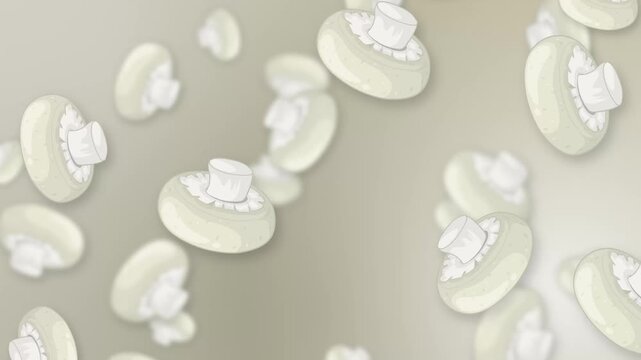 Falling White Button Mushrooms Animation on Neutral Mesh Background