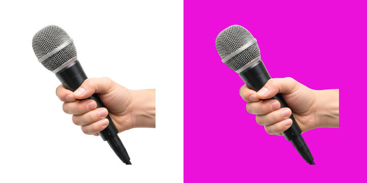 Person Holding a Black Dynamic Microphone for Public Speaking Performance transparent png