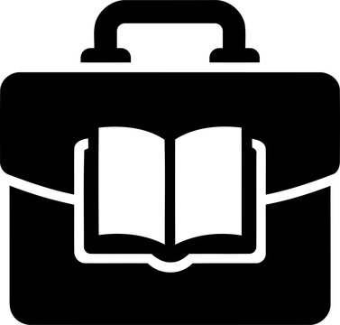Black briefcase icon with an open book symbol inside isolated on transparent background