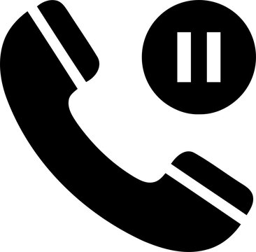 Black telephone icon with pause button symbol isolated on transparent background