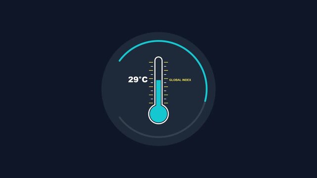 Digital thermometer gauges display temperature levels on dark screen