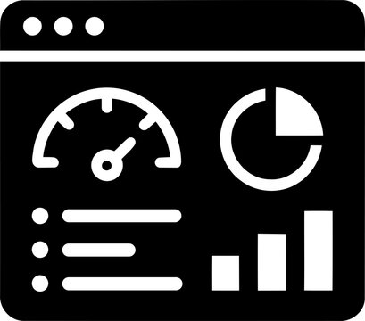 Data dashboard analytics icon with charts and speedometer isolated on transparent background