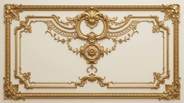 Ornate Golden Rococo Wall Panel Decoration With Intricate Swirls And Floral Motifs