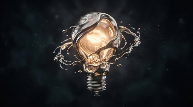Illuminated Light Bulb Drenched In Molten Metal