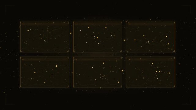 Futuristic HUD interface with glowing panels, readouts and graphs on a deep dark background, overlaid with a film grain texture effect in cool blue-white tones. Seamless looping 4K motion graphics vid