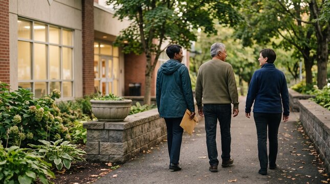 Neighbors leave a community outreach visit together