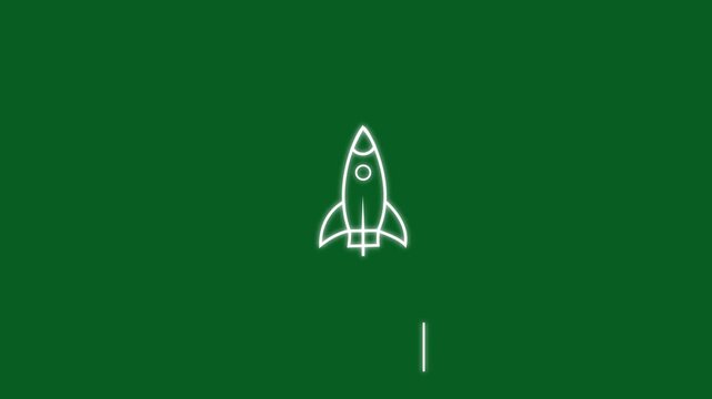 4k glowing rocket flying concept animation. 2d Space rocket vector illustration icon. flying concept on green screen. magic Space line icon, startup, creative idea, business, innovation animation.