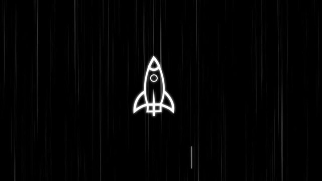 Space rocket vector illustration icon. 4k motion Rocket flying sky animation. flying concept on black screen. magic Space line icon, startup, creative idea, business, innovation. 4k animation