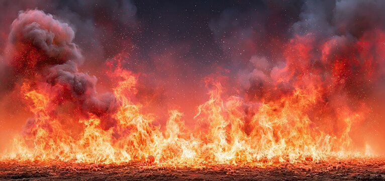 A dark sky ignited by radiant sparks and swirling red and orange smoke forming an intense fiery scene.