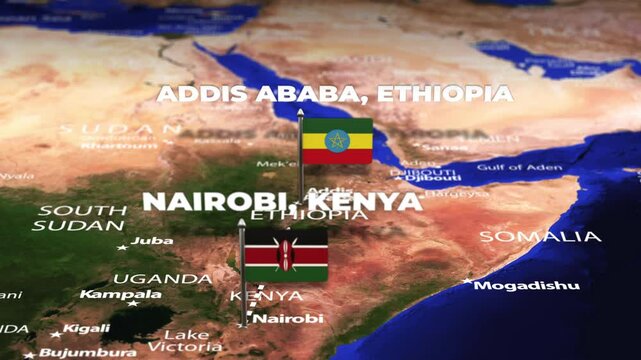 Flight From Nairobi KENYA to Addis Ababa ETHIOPIA with flag pins