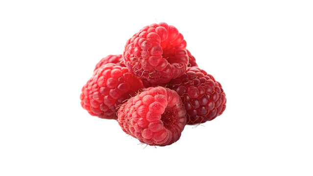 Pile of fresh ripe red raspberries isolated on transparent background