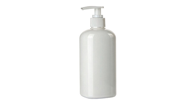 Blank white plastic pump bottle dispenser isolated on transparent background