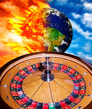 Gambling with climate, conceptual composite image