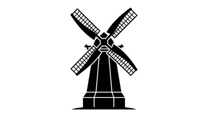 Fototapeta premium Windmill Silhouette: A stark black silhouette of a traditional windmill, its sails outstretched against a bright background, stands as a symbol of rustic charm and industrial history.
