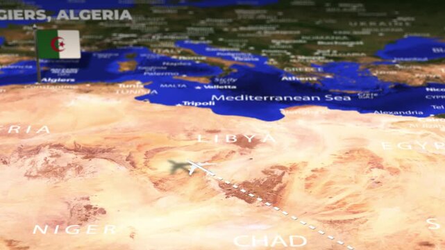Flight From Nairobi KENYA to Algiers ALGERIA with flag pins