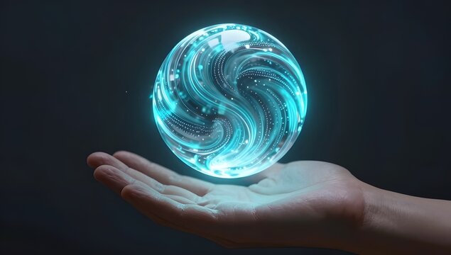 Digital Interaction Ai Orb Palm Landscape UAP Concept Illustration