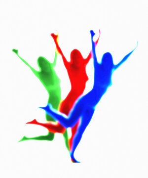 Woman jumping, composite image