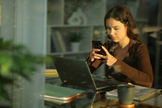 Serious telecommuter using phone working at home