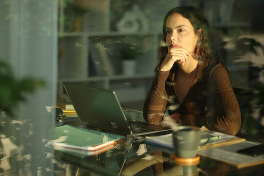 Worried telecommuter thinking working at home