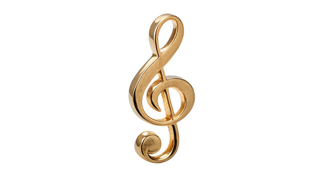 Elegant golden musical treble clef sign decorative metallic audio symbol isolated