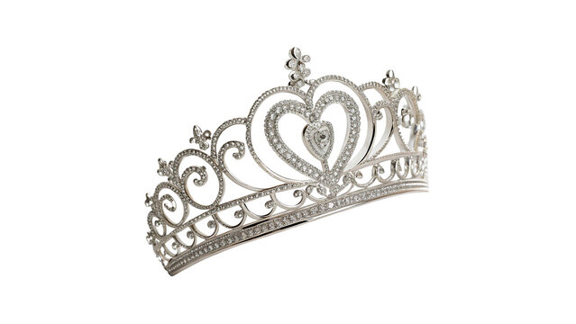 Elegant silver crystal tiara crown royal majestic hair accessory isolated mockup