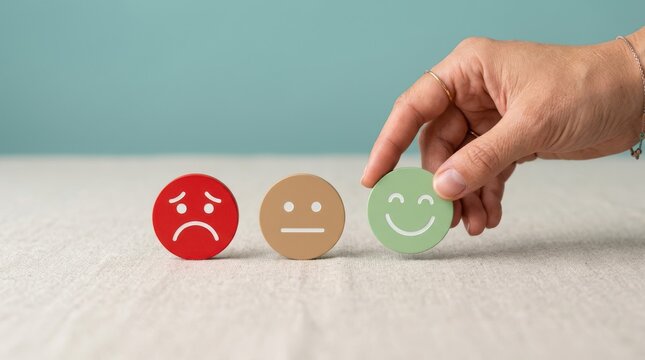 Customer satisfaction survey with feedback rating emojis
