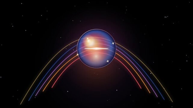 Abstract Cosmic Energy Sphere with Dynamic Light Trails and Stars