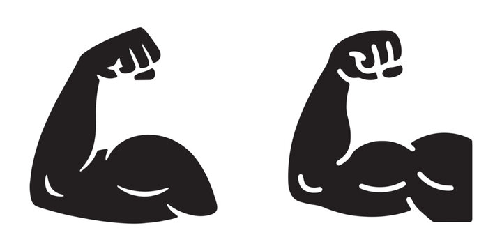 Strong bicep muscle silhouette icons for bodybuilding gym branding and athletic fitness logo design.