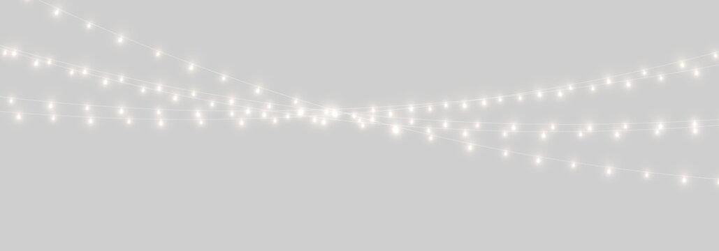 Christmas lights with soft glowing bulbs and festive sparkles. Warm golden illumination creates a charming holiday atmosphere. Ideal for posters. PNG