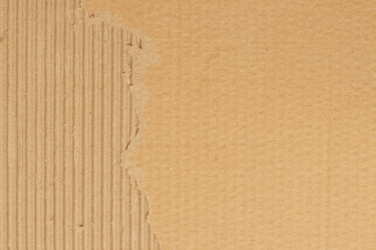 Brown cardboard sheet abstract background, texture of recycle paper box in old vintage pattern with ripped edges.