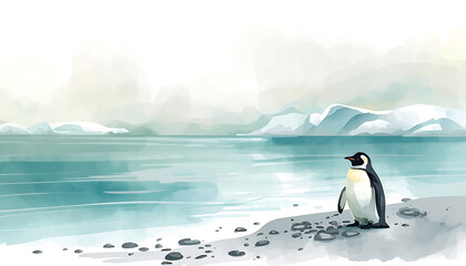 Obraz premium Watercolor-style illustration of a penguin