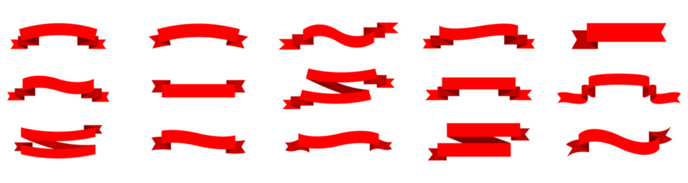 Red Ribbon Banner Vector Set Isolated on White Background for Sale Promotion, Discount Badge, and Special Offer Design Elements