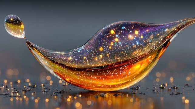 Glass bird sculpture with water droplets.