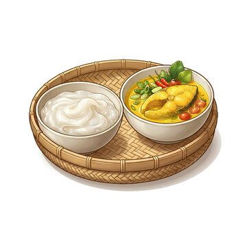 Papeda with Ikan Kuah Kuning Traditional Eastern Indonesian Food Illustration